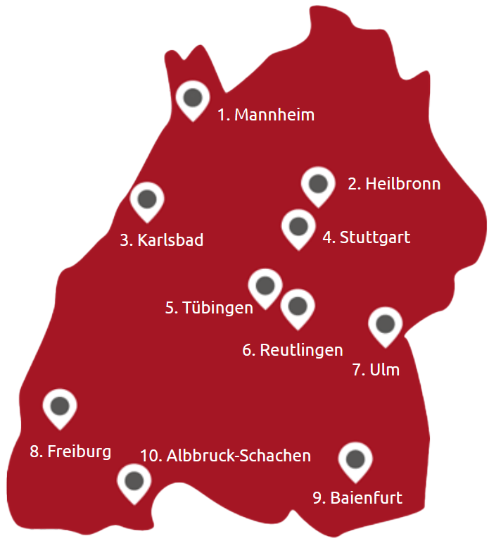 Standortkarte der Landesarbeitsgemeinschaft Rehabilitation psychisch Kranker Baden-Württemberg